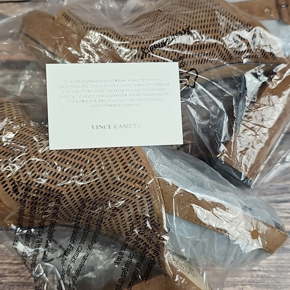 NIB VINCE CAMUTO VV-JENSEYA SEED BROWN PEEP-TOE PERFORATED BOOTIE SANDAL - Picture 10 of 12
